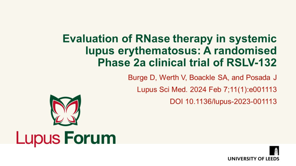 Publication thumbnail: Evaluation of RNase Therapy in Systemic Lupus Erythematosus:  A Randomised Phase 2a Clinical Trial of RSLV-132