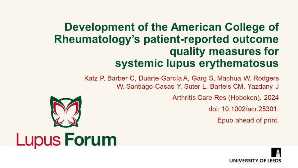 Publication thumbnail: Development of the American College of Rheumatology's  Patient-reported Outcome Quality Measures for Systemic Lupus Erythematosus