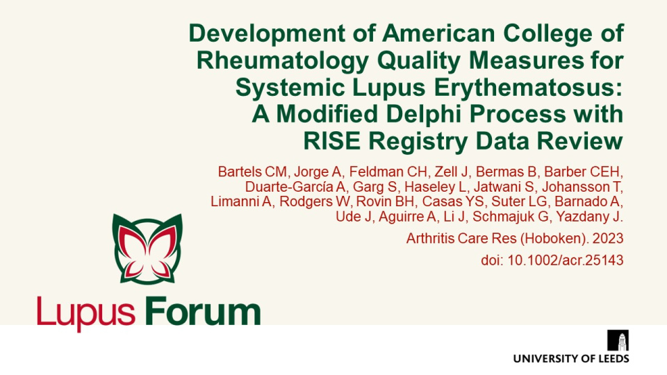 Publication thumbnail: Development of American College of Rheumatology Quality Measures for Systemic Lupus Erythematosus: A Modified Delphi Process with RISE Registry Data Review