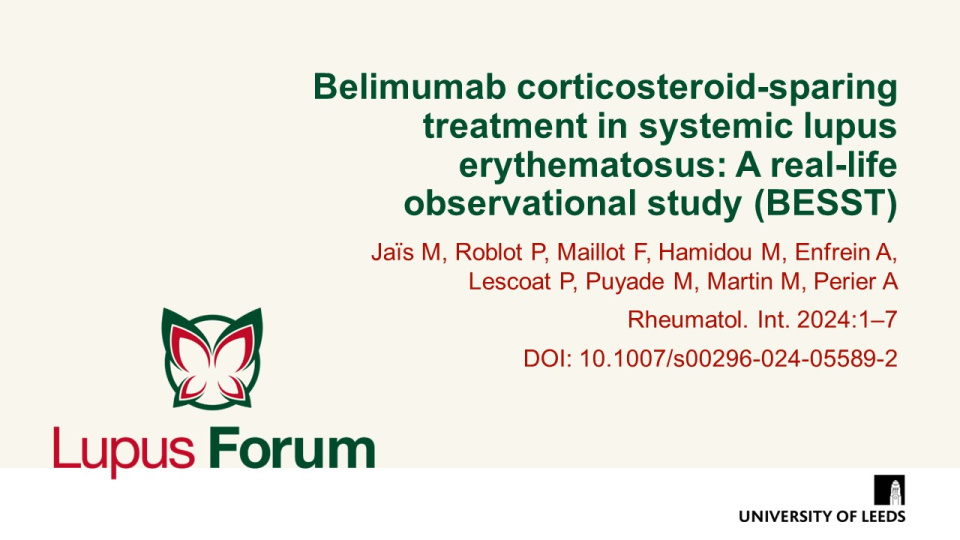 Publication thumbnail: Belimumab Corticosteroid‑Sparing Treatment in Systemic Lupus Erythematosus: a Real‑Life Observational Study (BESST)