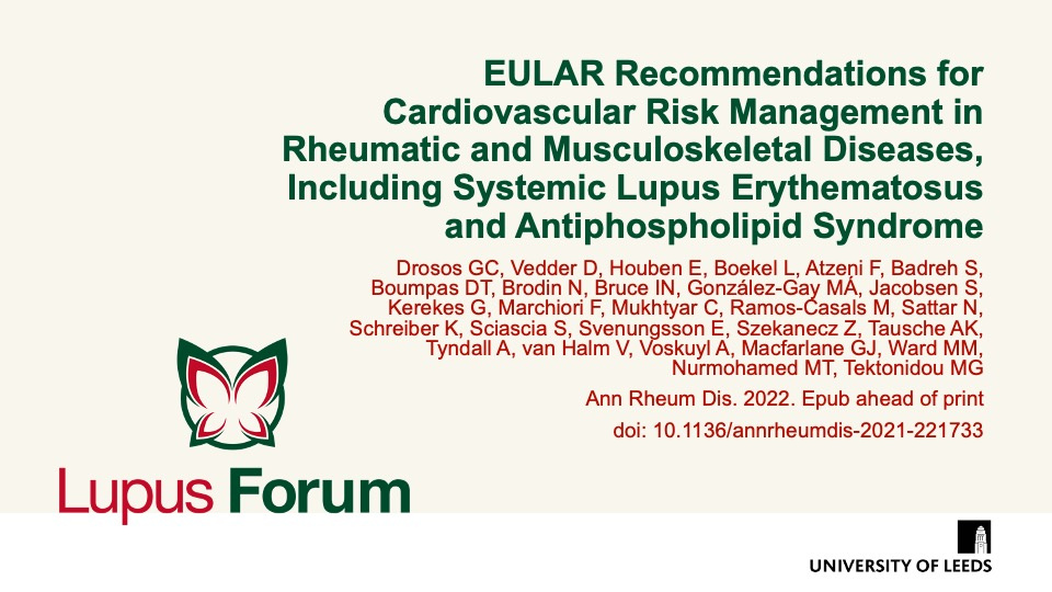 Publication thumbnail: EULAR recommendations for cardiovascular risk management in rheumatic and musculoskeletal diseases, including systemic lupus erythematosus and antiphospholipid syndrome