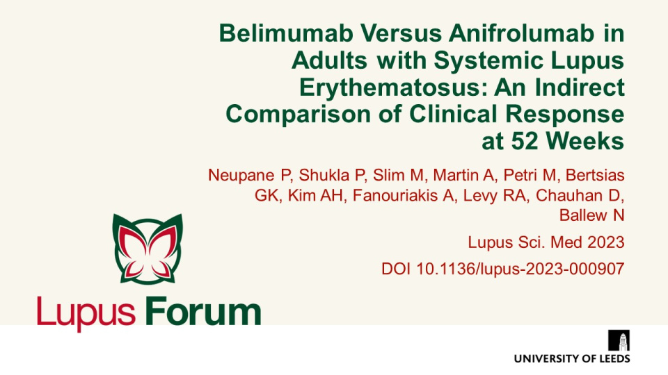 Publication thumbnail: Belimumab Versus Anifrolumab in Adults with Systemic Lupus Erythematosus: An Indirect Comparison of Clinical Response  at 52 Weeks