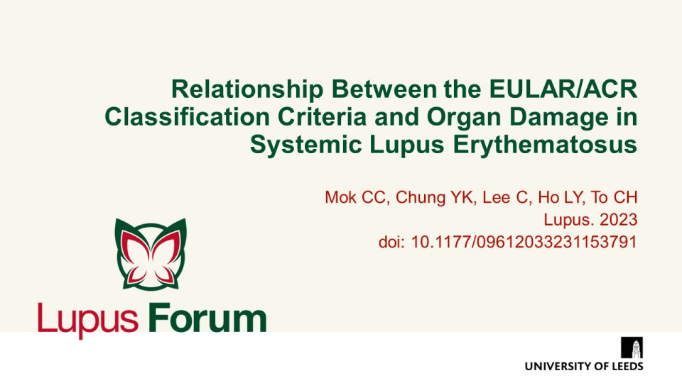 Publication thumbnail: Relationship Between the EULAR/ACR Classification Criteria and Organ Damage in Systemic Lupus Erythematosus