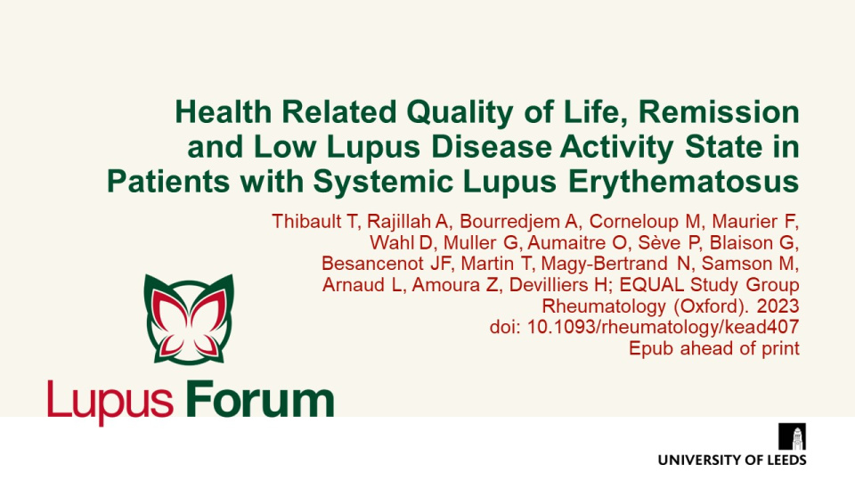 Publication thumbnail: Health Related Quality of Life, Remission and Low Lupus Disease Activity State in Patients with Systemic Lupus Erythematosus