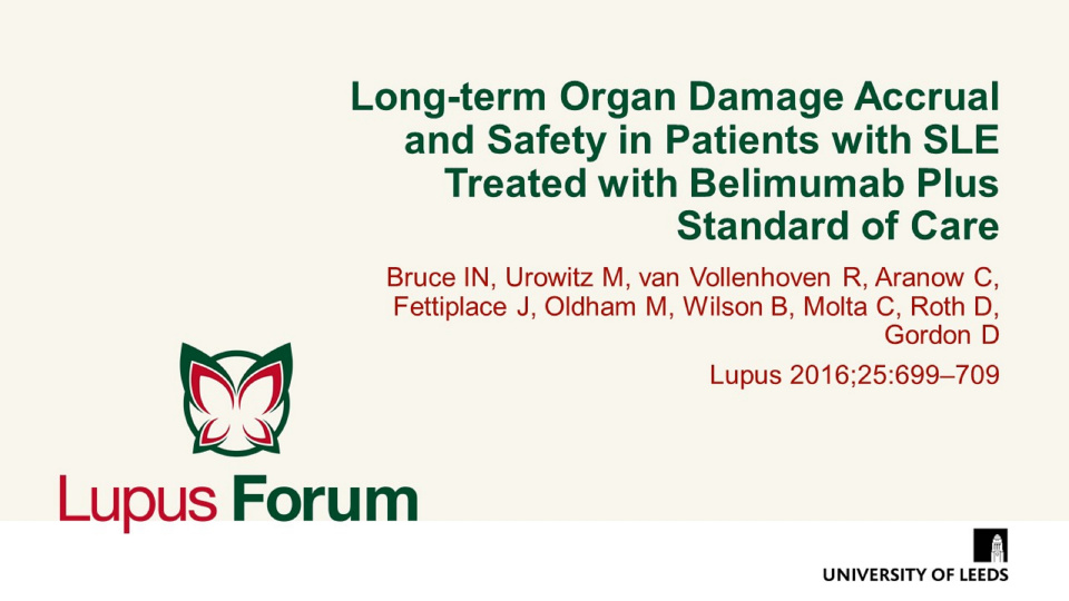 Publication thumbnail: Long-term Organ Damage Accrual and Safety in Patients with SLE Treated with Belimumab Plus Standard of Care
