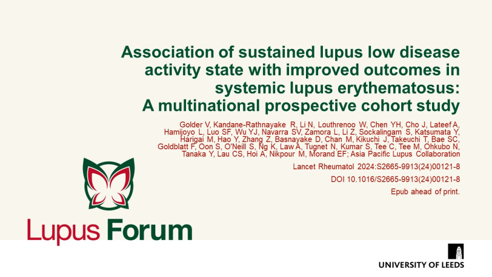Publication thumbnail: Association of sustained lupus low disease activity state with improved outcomes in systemic lupus erythematosus: a multinational prospective cohort study