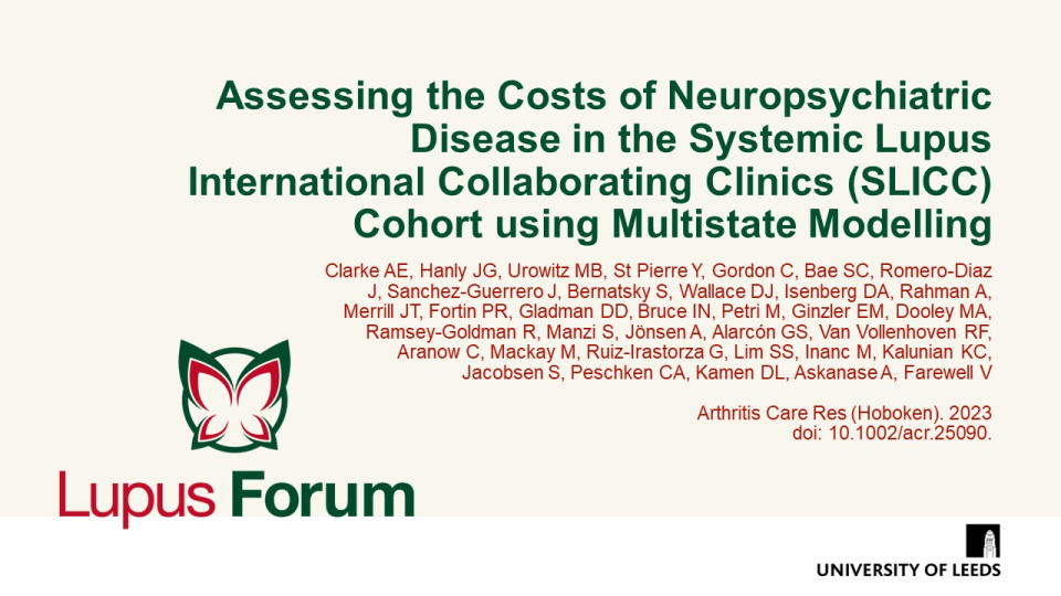 Publication thumbnail: Assessing the Costs of Neuropsychiatric Disease in the Systemic Lupus International Collaborating Clinics (SLICC) Cohort using Multistate Modelling