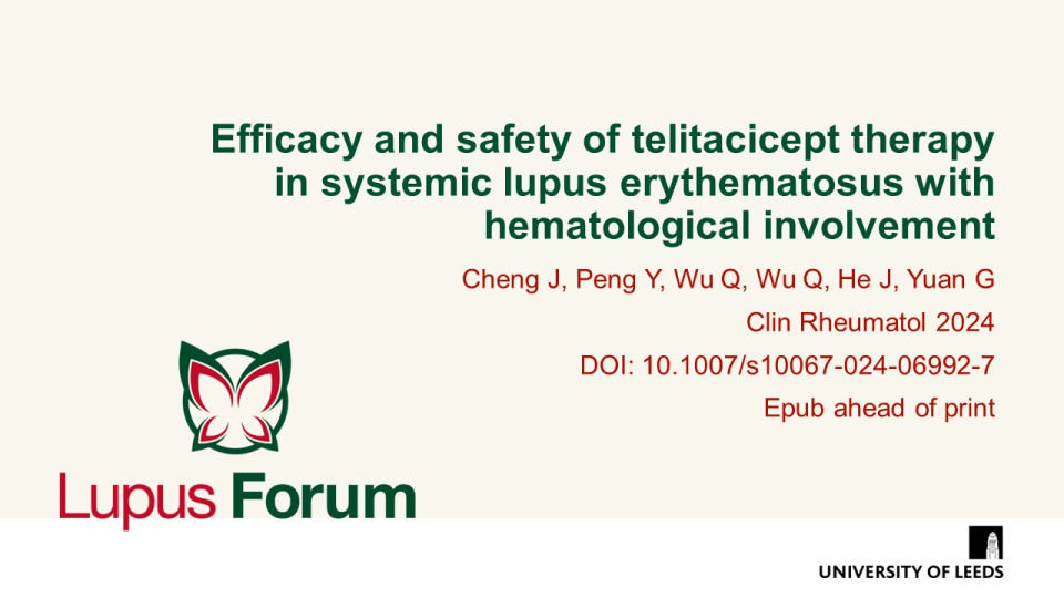 Publication thumbnail: Efficacy and safety of telitacicept therapy in systemic lupus erythematosus with hematological involvement
