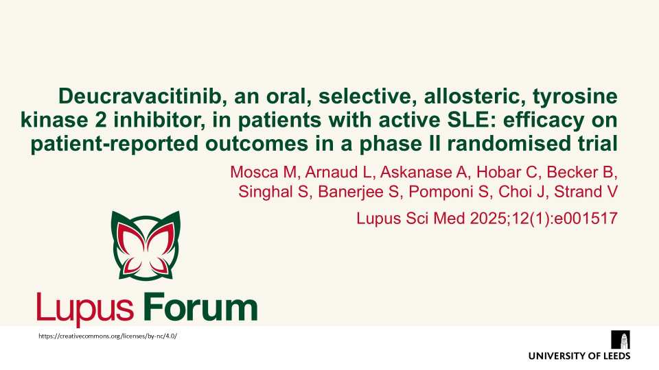 Publication thumbnail: Deucravacitinib, an oral, selective, allosteric, tyrosine kinase 2 inhibitor, in patients with active SLE: efficacy on patient-reported outcomes in a phase II randomised trial