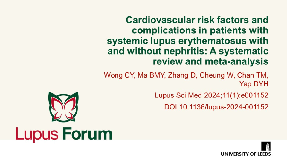 Publication thumbnail: Cardiovascular risk factors and complications in patients with  systemic lupus erythematosus with and without nephritis: A systematic review and meta-analysis