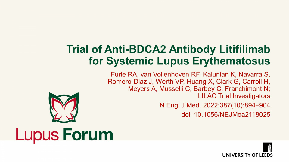 Publication thumbnail: Trial of Anti-BDCA2 Antibody Litifilimab for Systemic Lupus Erythematosus