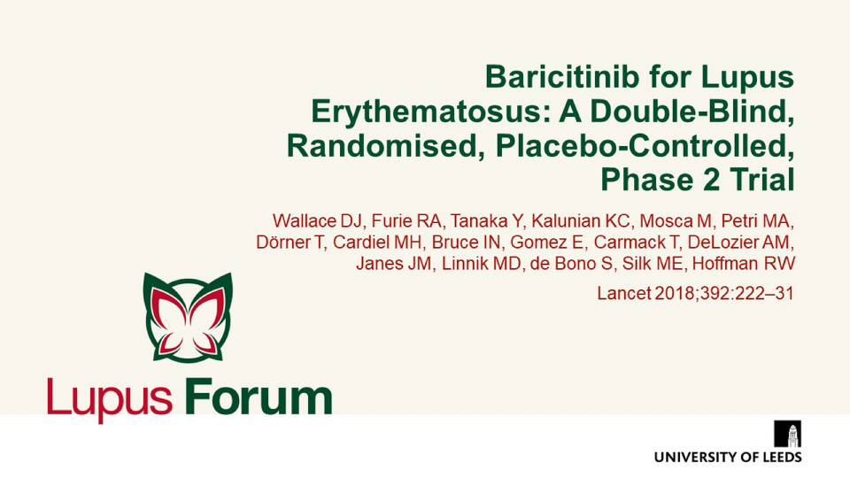 Publication thumbnail: Baricitinib for Lupus Erythematosus: A Double-Blind, Randomised, Placebo-Controlled, Phase 2 Trial