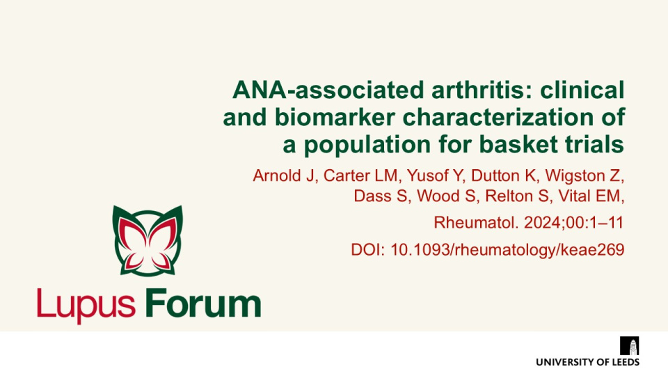 Publication thumbnail: ANA-associated arthritis: clinical and biomarker characterization of a population for basket trials