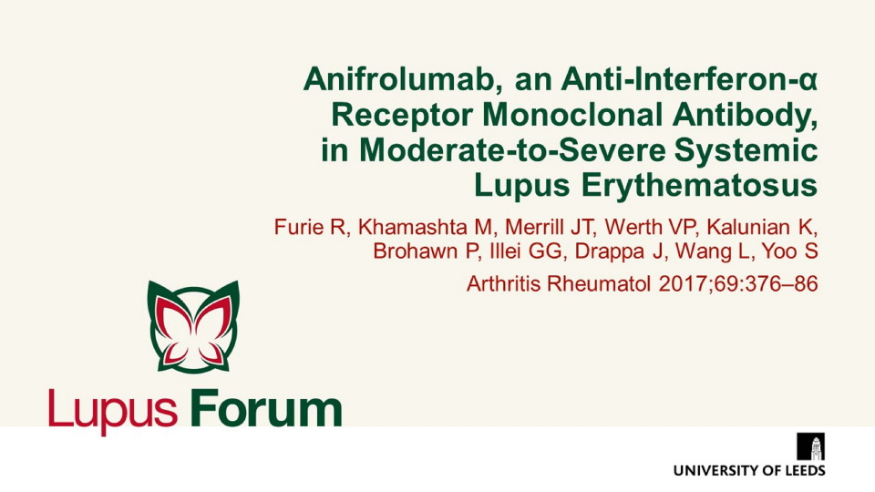 Publication thumbnail: Anifrolumab, an Anti-Interferon-α Receptor Monoclonal Antibody, in Moderate-to-Severe Systemic Lupus Erythematosus