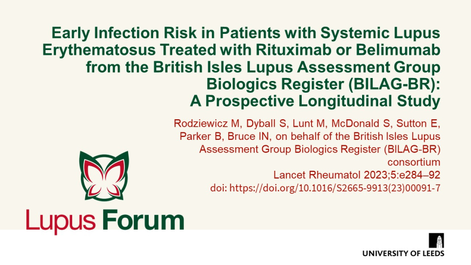 Publication thumbnail: Early Infection Risk in Patients with Systemic Lupus Erythematosus Treated with Rituximab or Belimumab from the British Isles Lupus Assessment Group Biologics Register (BILAG-BR):  A Prospective Longitudinal Study