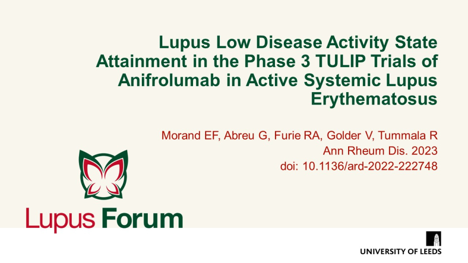 Publication thumbnail: Lupus Low Disease Activity State Attainment in the Phase 3 TULIP Trials of Anifrolumab in Active Systemic Lupus Erythematosus