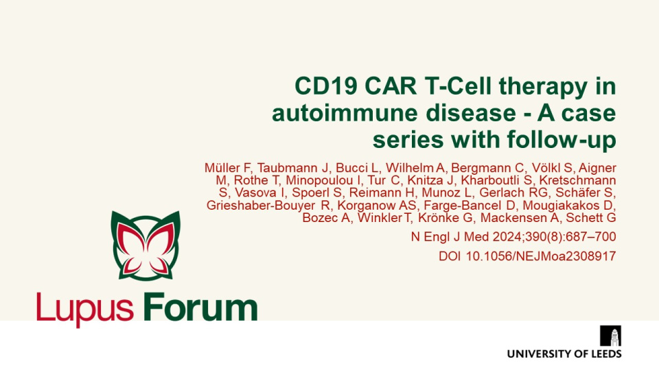 Publication thumbnail: CD19 CAR T-Cell therapy in autoimmune disease - A case series with follow-up