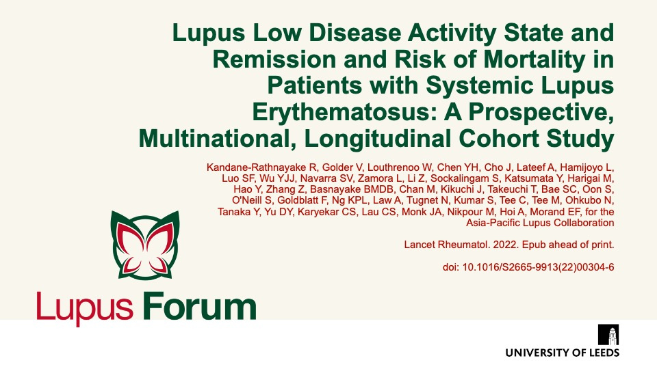 Publication thumbnail: Lupus Low Disease Activity State and Remission and Risk of Mortality in Patients with Systemic Lupus Erythematosus: A Prospective, Multinational, Longitudinal Cohort Study