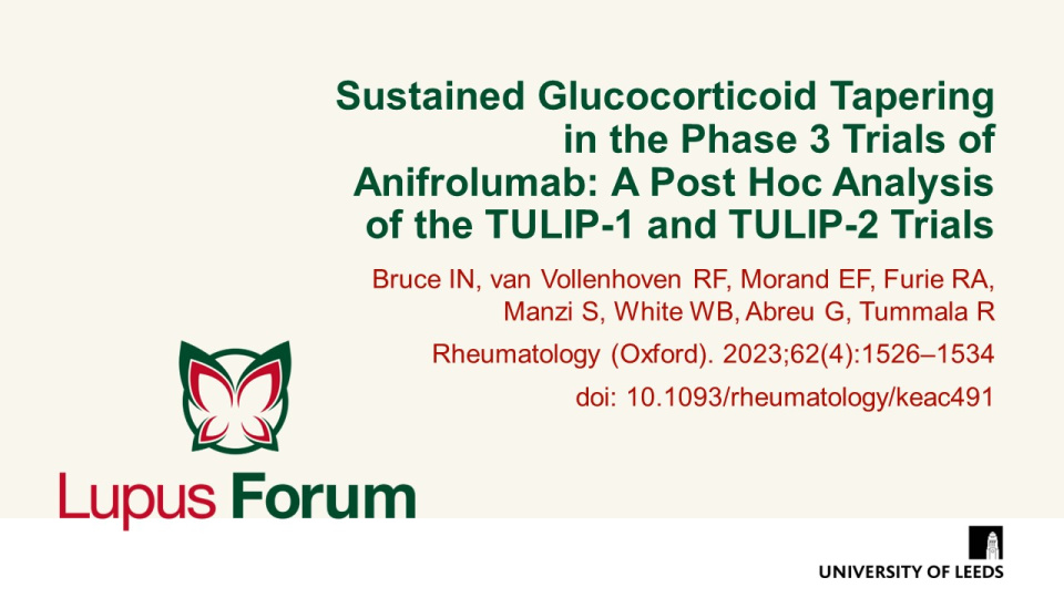 Publication thumbnail: Sustained Glucocorticoid Tapering in the Phase 3 Trials of Anifrolumab: A post hoc Analysis of the TULIP-1 and TULIP-2 Trials