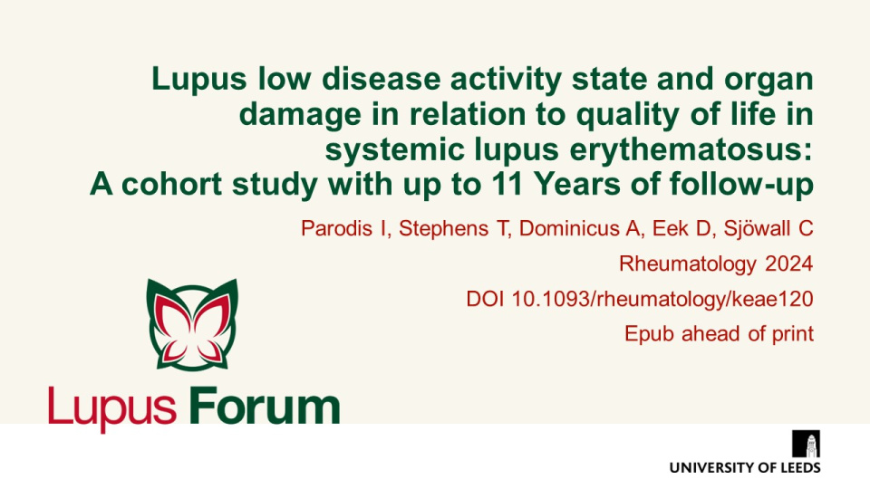 Publication thumbnail: Lupus low disease activity state and organ damage in relation to quality of life in systemic lupus erythematosus: A cohort study with up to 11 years of follow-up