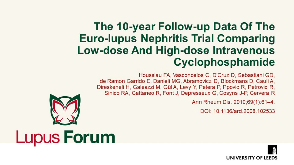 Publication thumbnail: Immunosuppressive therapy in lupus nephritis: the Euro-Lupus Nephritis Trial, a randomized trial of low-dose versus high-dose intravenous cyclophosphamide.