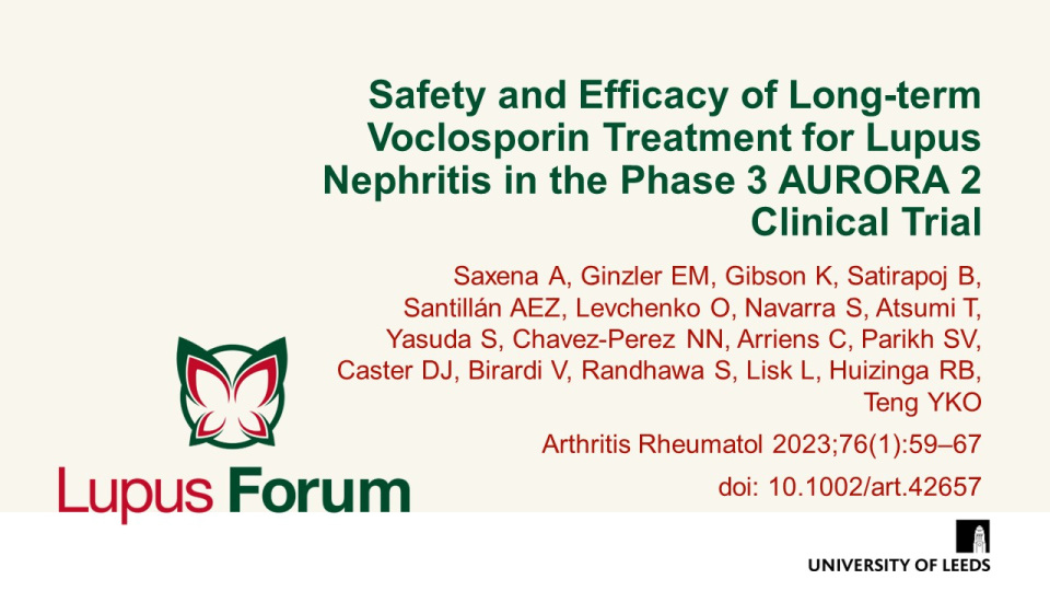 Publication thumbnail: Safety and Efficacy of Long-term Voclosporin Treatment for Lupus Nephritis in the Phase 3 AURORA 2 Clinical Trial
