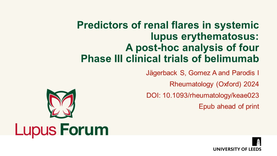 Publication thumbnail: Predictors of Renal Flares in Systemic Lupus Erythematosus: A Post-hoc Analysis of Four Phase III Clinical Trials of Belimumab