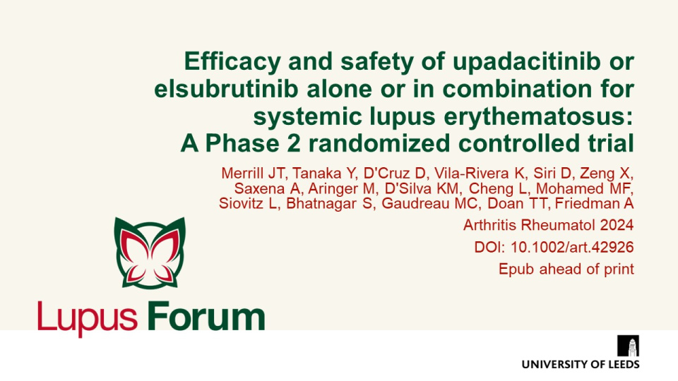 Publication thumbnail: Efficacy and safety of upadacitinib or elsubrutinib alone or in combination for systemic lupus erythematosus:  A Phase 2 randomized controlled trial