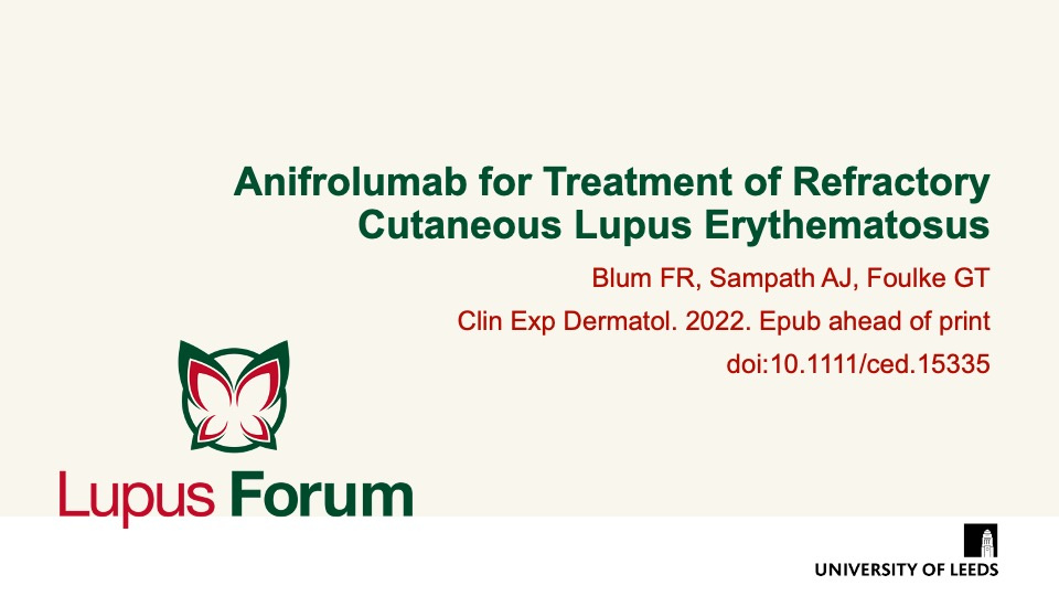 Publication thumbnail: Anifrolumab for Treatment of Refractory Cutaneous Lupus Erythematosus