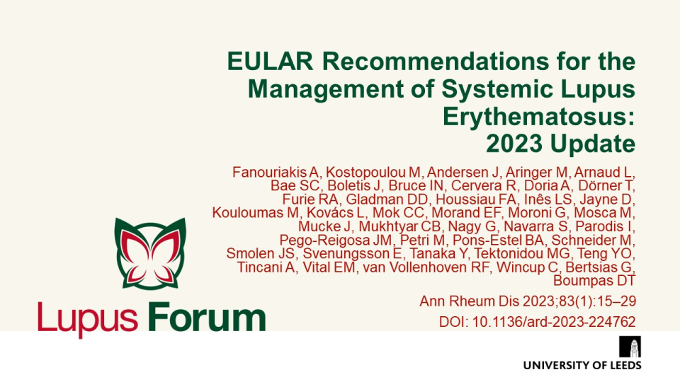 Publication thumbnail: EULAR Recommendations for the Management of Systemic Lupus Erythematosus: 2023 Update