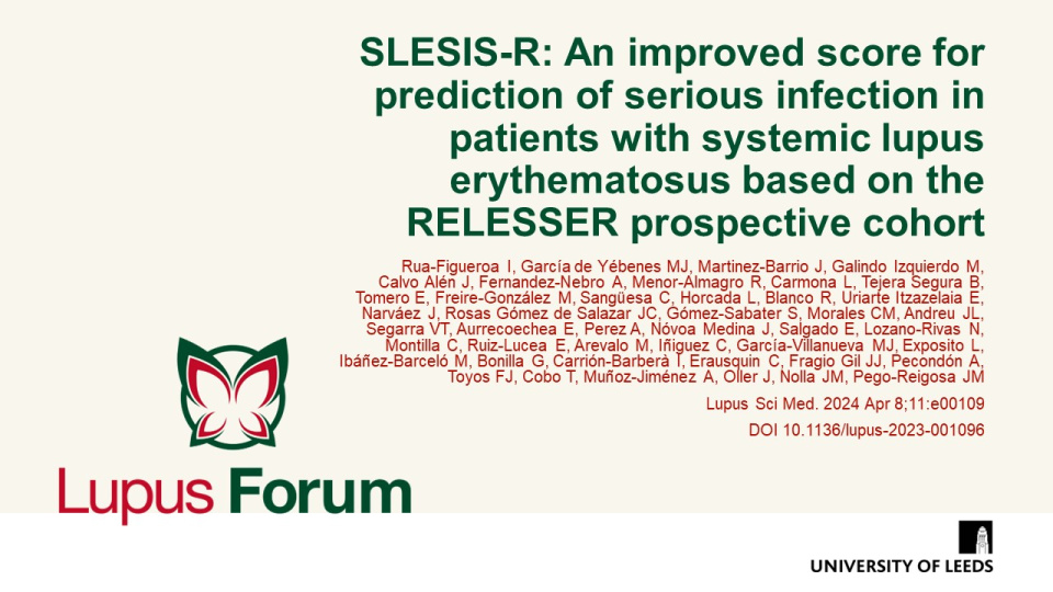 Publication thumbnail: SLESIS-R: an improved score for prediction of serious infection in patients with systemic lupus erythematosus based on the RELESSER prospective cohort