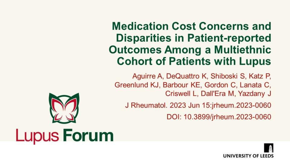 Publication thumbnail: Medication Cost Concerns and Disparities in Patient-reported Outcomes Among a Multiethnic Cohort of Patients with Lupus