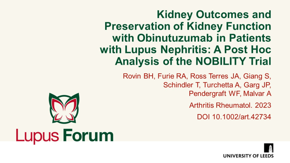 Publication thumbnail: Kidney Outcomes and Preservation of Kidney Function with Obinutuzumab in Patients with Lupus Nephritis: A Post Hoc Analysis of the NOBILITY Trial